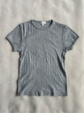 NWOT Donni Pointelle Baby Tee Heather Grey